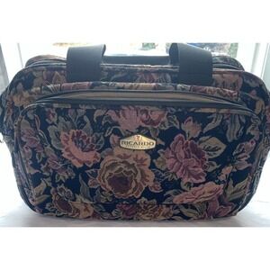 Ricardo Beverly Hills Black Flower Print Carry On 16x10x12 3 Zippers        3723